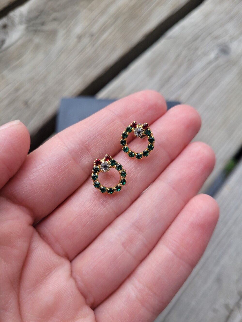 Vintage Micro Christmas Wreath Stud Earrings